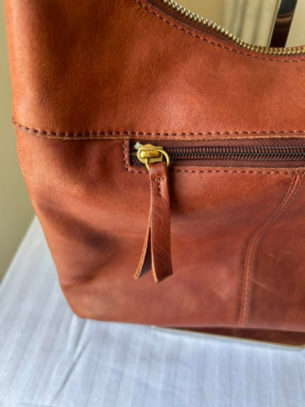 Margot New York Brandy Brown Leather Crossbody Hobo Bag - Picture 11 of 15